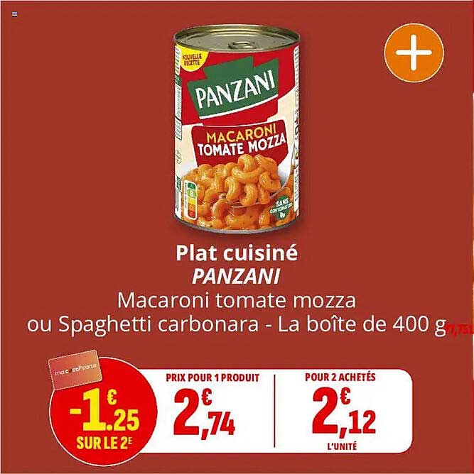 Plat cuisiné PANZANI Macaroni tomate mozza ou Spaghetti carbonara - La boîte de 400 g