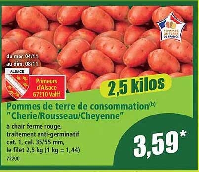 Pommes de terre de consommation(b) "Cherie/Rousseau/Cheyenne"