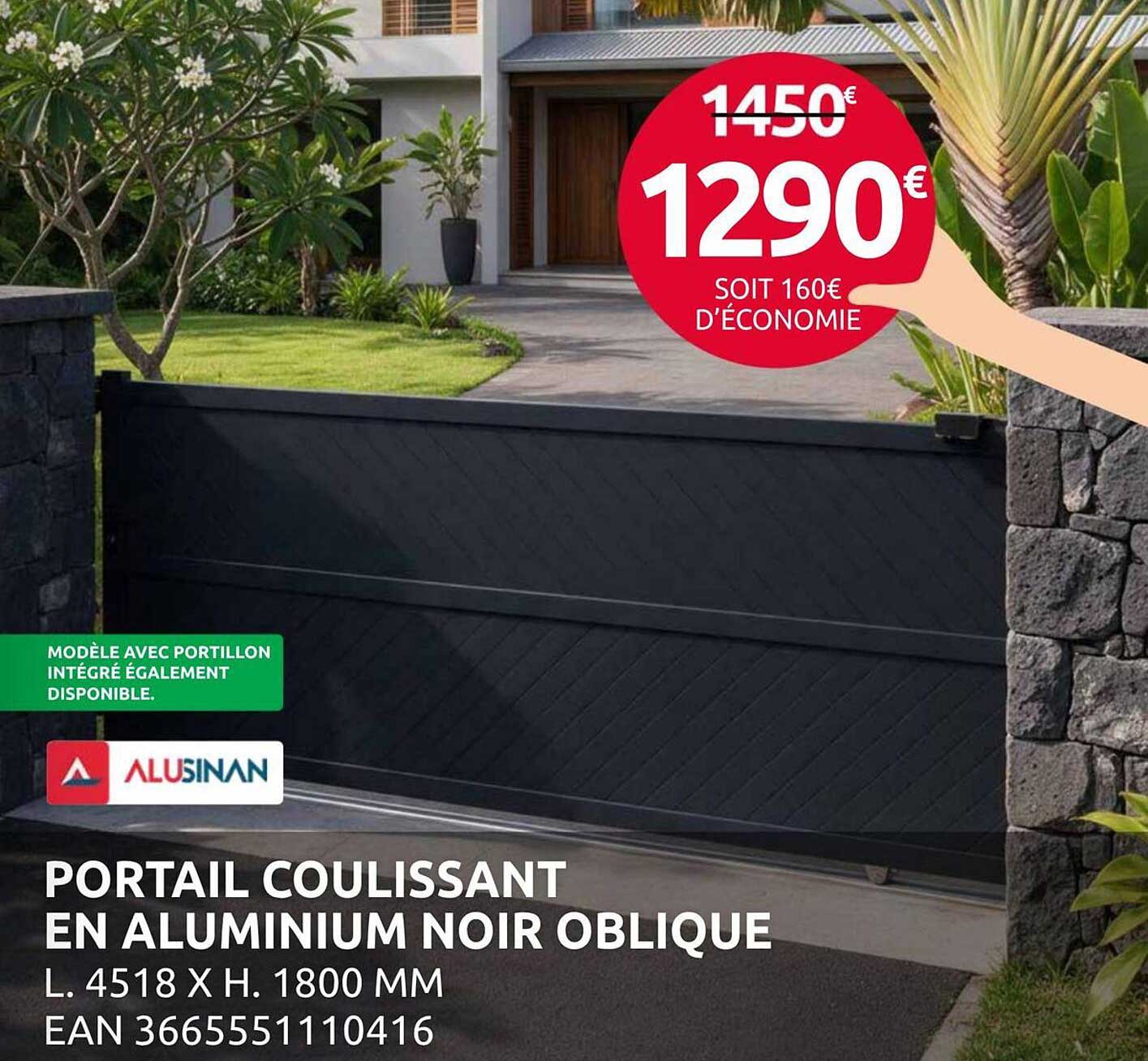 PORTAIL COULISSANT EN ALUMINIUM NOIR OBIQUE