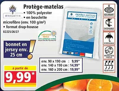 Protège-matelas • 100% polyester • en bouclette microfibre (env. 100 g/m²) • format drap-house • bonnet en jersey env. 25 cm