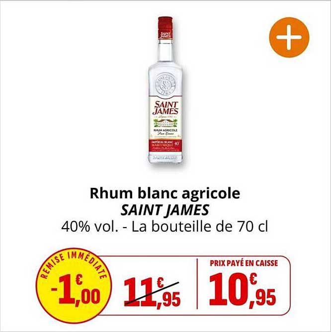 Rhum blanc agricole SAINT JAMES 40% vol. - La bouteille de 70 cl