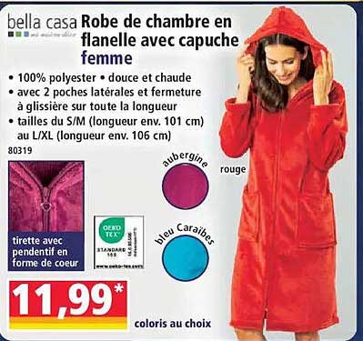 Robe de chambre en flanelle avec capuche femme
