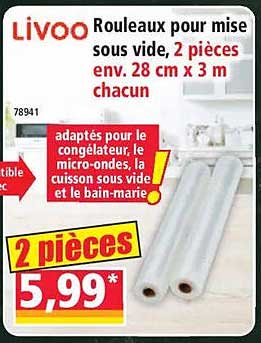Rouleaux pour mise sous vide, 2 pièces env. 28 cm x 3 m chacun