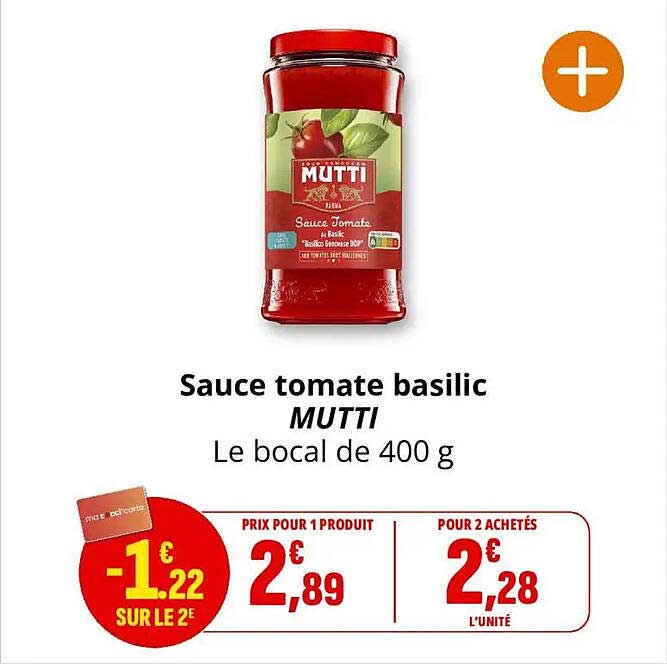 Sauce tomate basilic MUTTI Le bocal de 400 g