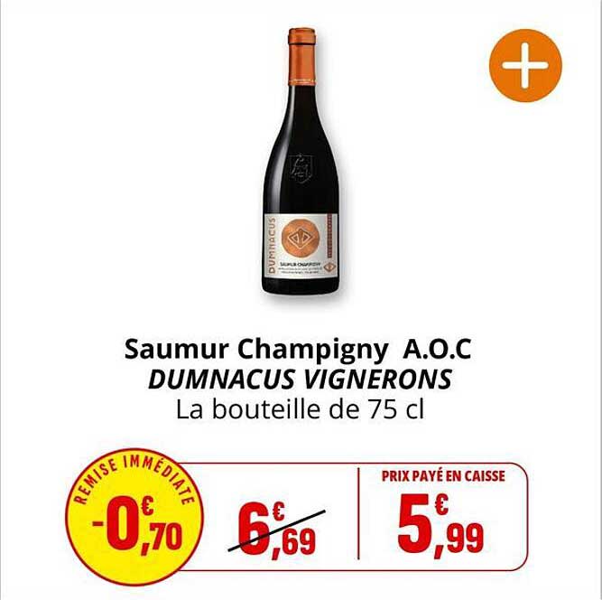 Saumur Champigny A.O.C DUMNACUS VIGNERONS La bouteille de 75 cl