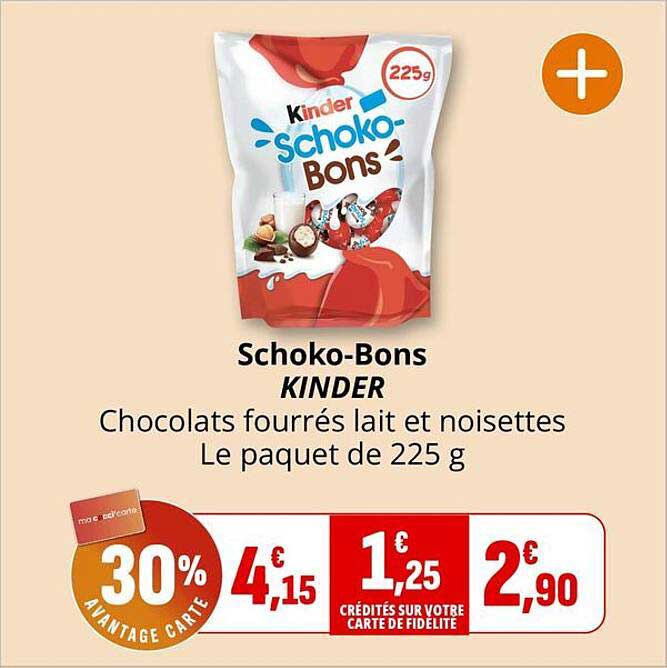 Schoko-Bons KINDER Choclats fourrés lait et noisettes Le paquet de 225 g