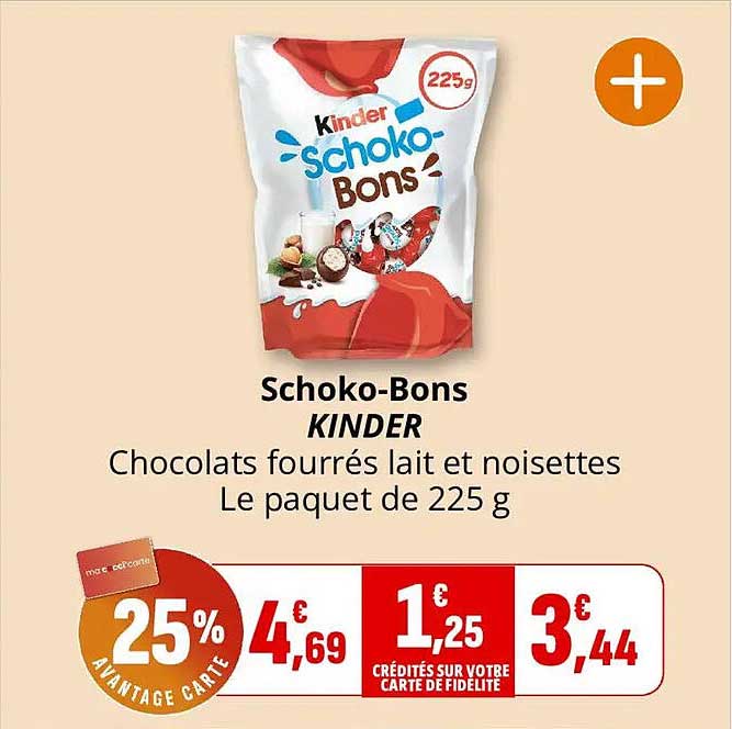 Schoko-Bons KINDER Chocolats fourrés lait et noisettes Le paquet de 225 g