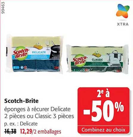 Scotch-Brite éponges à récurer Delicate 2 pièces ou Classic 3 pièces p. ex. : Delicate