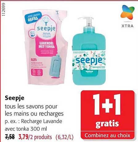 Seepje tous les savons pour les mains ou recharges p. ex. : Recharge Lavande avec tonka 300 ml