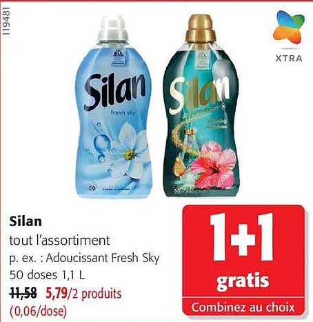Silan tout l’assortiment p. ex. adoucissant Fresh Sky 50 doses, 1 L
