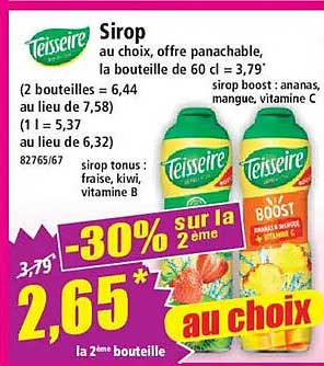 Sirop au choix, offre panachable, la bouteille de 60 cl = 3,79*