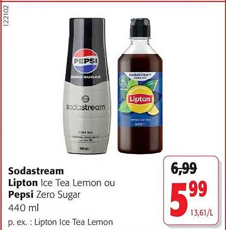 Sodastream Lipton Ice Tea Lemon ou Pepsi Zero Sugar 440 ml