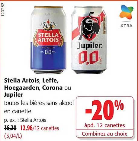Stella Artois, Leffe, Hoegaarden, Corona ou Jupiler toutes les bières sans alcool en canette