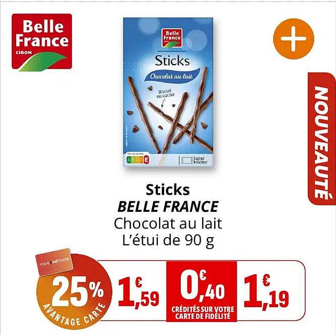 Sticks BELLE FRANCE Chocolat au lait L'étui de 90 g