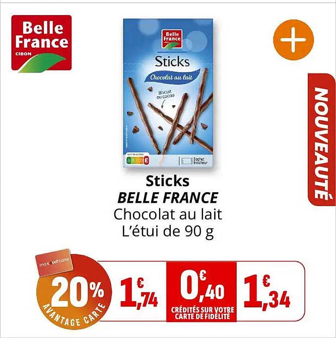 Sticks BELLE FRANCE Chocolat au lait L’étui de 90 g