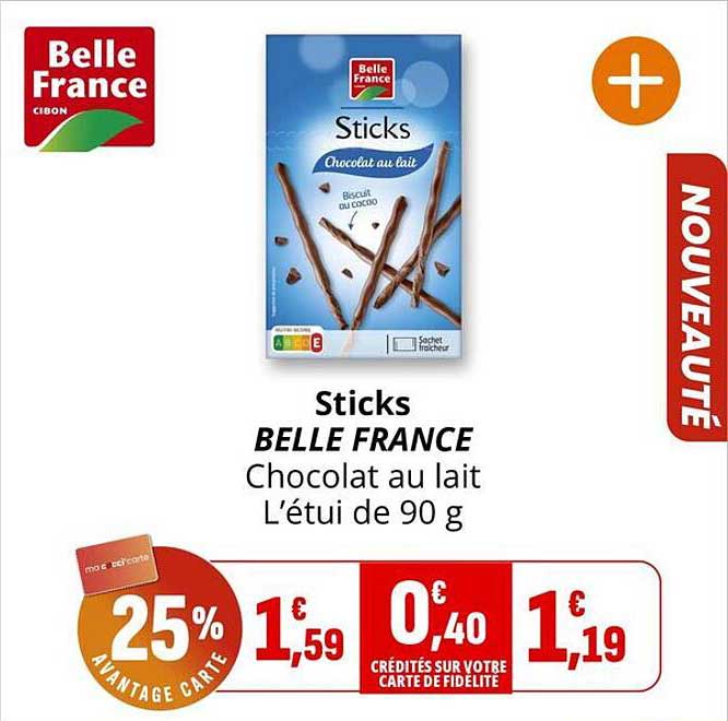 Sticks BELLE FRANCE Chocolat au lait L’étui de 90 g