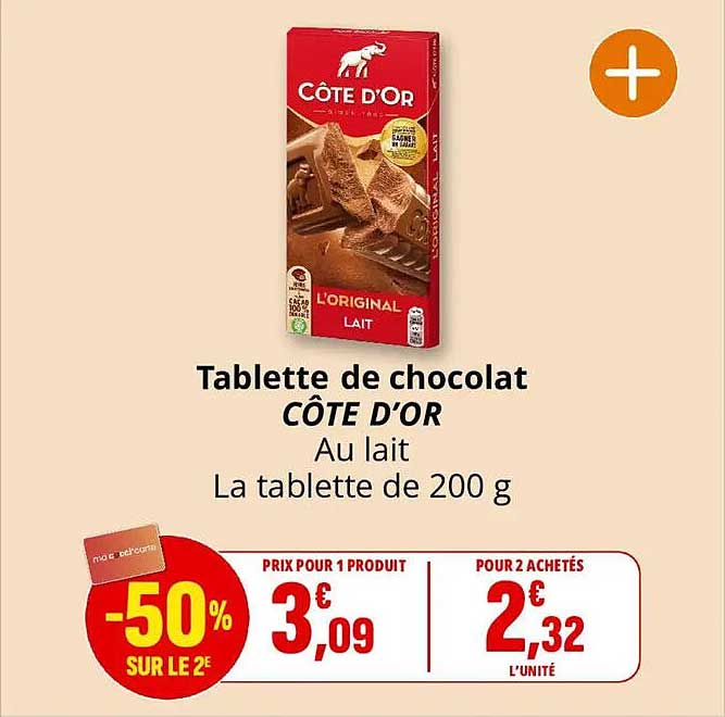 Tablette de chocolat CÔTE D'OR Au lait La tablette de 200 g