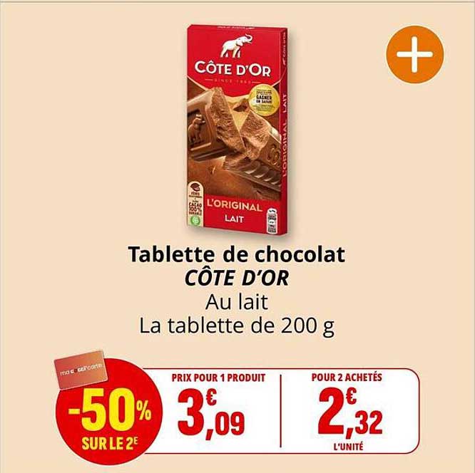 Tablette de chocolat CÔTE D'OR Au lait La tablette de 200 g