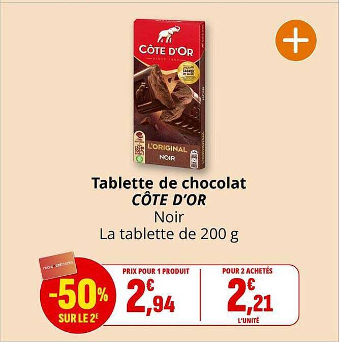 Tablette de chocolat CÔTE D'OR Noir La tablette de 200 g