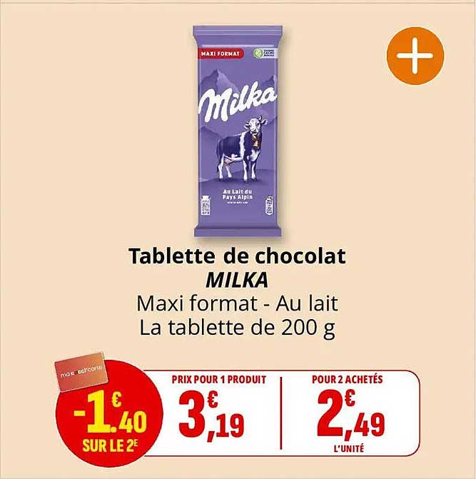 Tablette de chocolat MILKA Maxi format - Au lait La tablette de 200 g