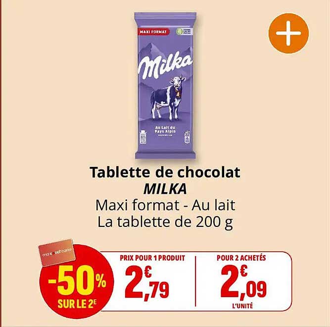 Tablette de chocolat MILKA Maxi format - Au lait La tablette de 200 g