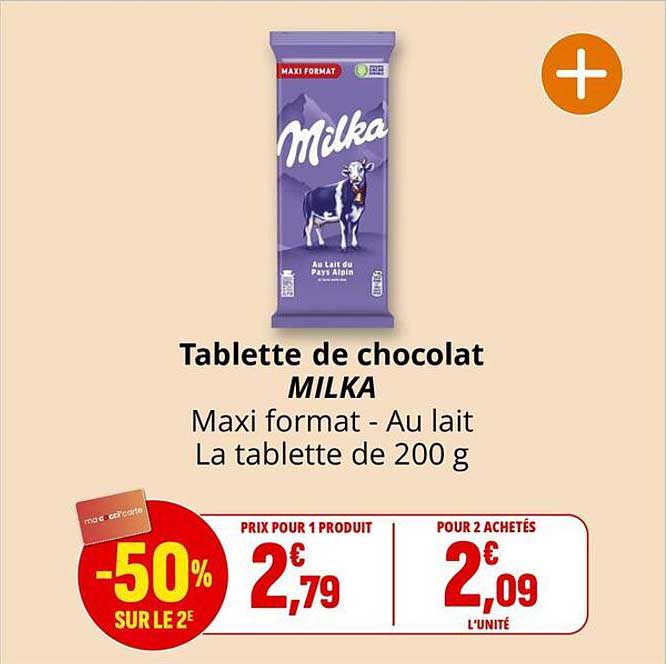 Tablette de chocolat MILKA Maxi format - Au lait La tablette de 200 g