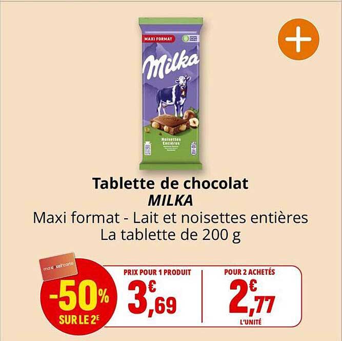 Tablette de chocolat MILKA Maxi format - Lait et noisettes entières La tablette de 200 g