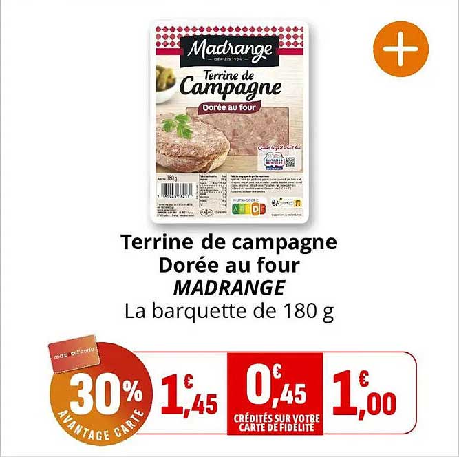 Terrine de campagne Dorée au four MADRANGE La barquette de 180 g