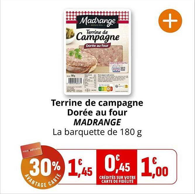 Terrine de campagne Dorée au four MADRANGE La barquette de 180 g