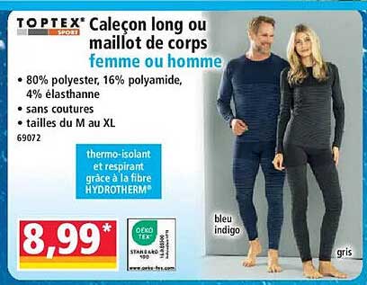 Toptex® Caleçon long ou maillot de corps femme ou homme