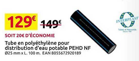 Tube en polyéthylène pour distribution d'eau potable PEHD NF Ø25 mm x L. 100 m. EAN 8055672920189