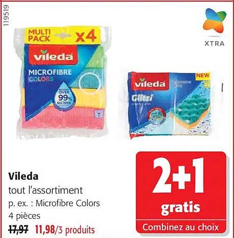 Vileda tout l’assortiment p. ex. : Microfibre Colors 4 pièces