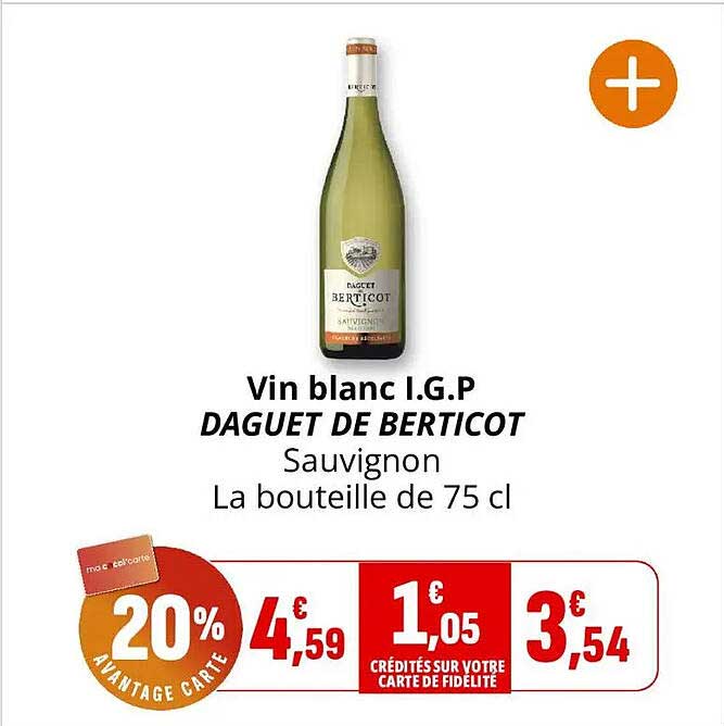 Vin blanc I.G.P DAGUET DE BERTICOT Sauvignon La bouteille de 75 cl