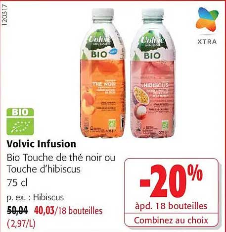 Volvic Infusion Bio Touche de thé noir ou Touche d’hibiscus 75 cl