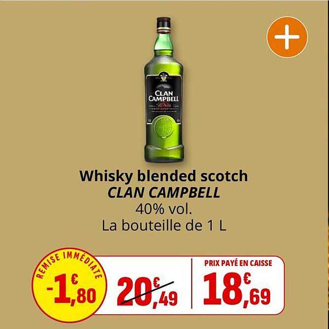 Whisky blended scotch CLAN CAMPBELL 40% vol. La bouteille de 1 L