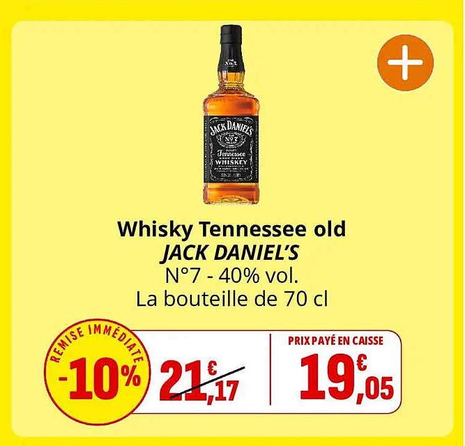 Whisky Tennessee old JACK DANIEL'S N°7 - 40% vol. La bouteille de 70 cl
