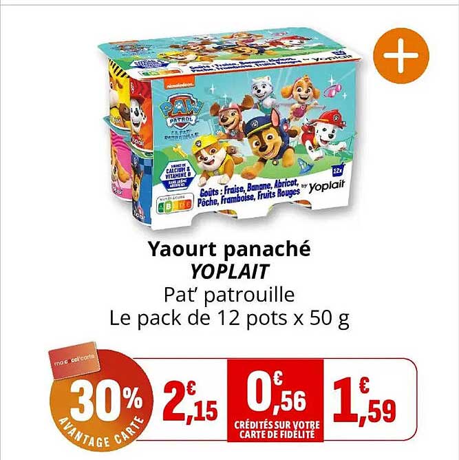 Yaourt panaché YOPLAIT Pat’ patrouille Le pack de 12 pots x 50 g