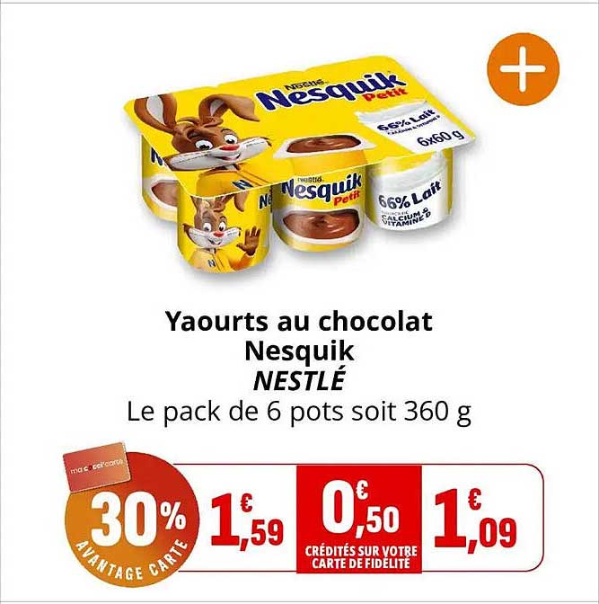 Yaourts au chocolat Nesquik NESTLÉ Le pack de 6 pots soit 360 g
