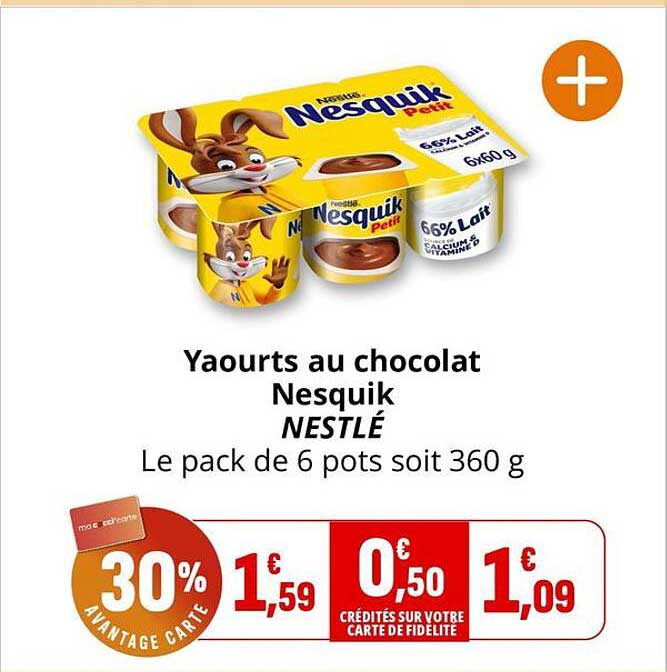 Yaourts au chocolat Nesquik NESTLÉ Le pack de 6 pots soit 360 g