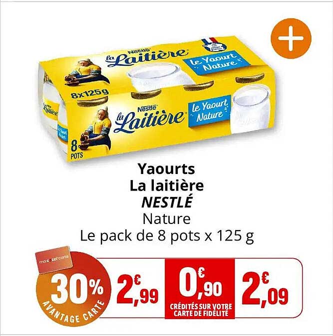 Yaourts La Laitière NESTLÉ Nature Le pack de 8 pots x 125 g