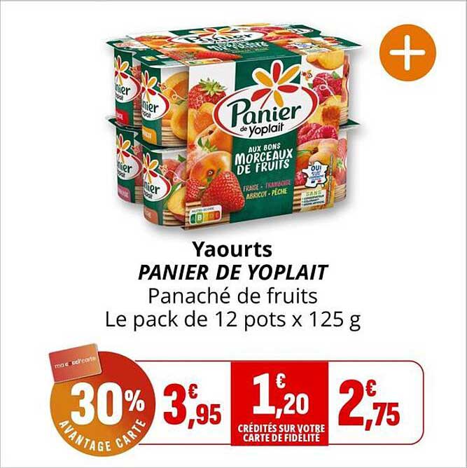 Yaourts PANIER DE YOPLAIT Panaché de fruits Le pack de 12 pots x 125 g