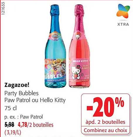 Zagazoe! Party Bubbles Paw Patrol ou Hello Kitty 75 cl