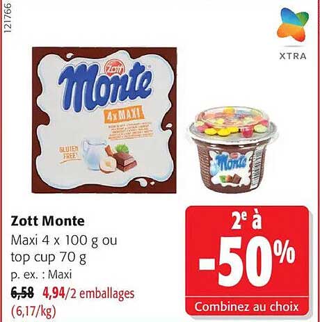 Zott Monte Maxi 4 x 100 g ou top cup 70 g