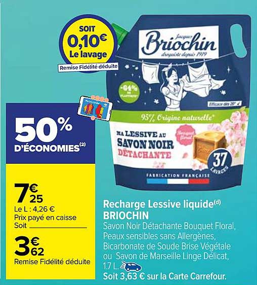 Promo Recharge Lessive Liquide Briochin chez Carrefour - 123Catalogue.fr