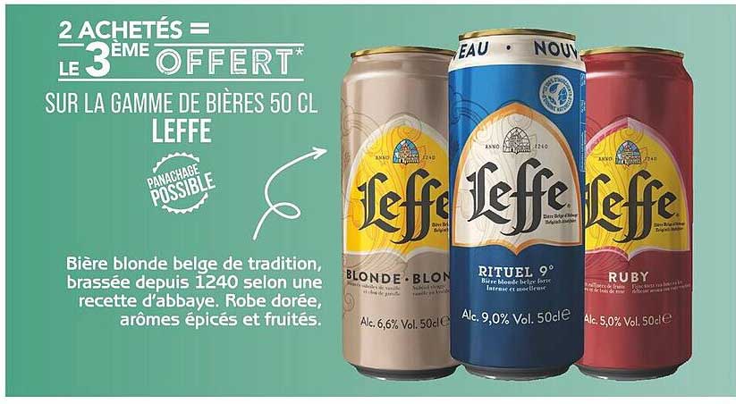 2 ACHETÉS = LE 3ÈME OFFERT* SUR LA GAMME DE BIÈRES 50 CL LEFFE