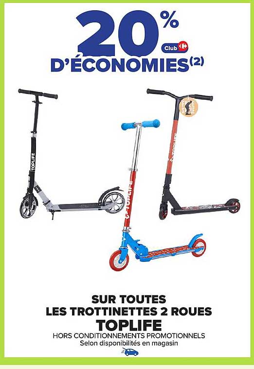 20% d'économies sur toutes les trottinettes 2 roues TOPLIFE