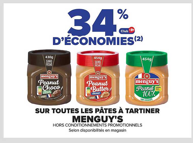 34% d’économies sur toutes les pâtes à tartiner MENGUY'S