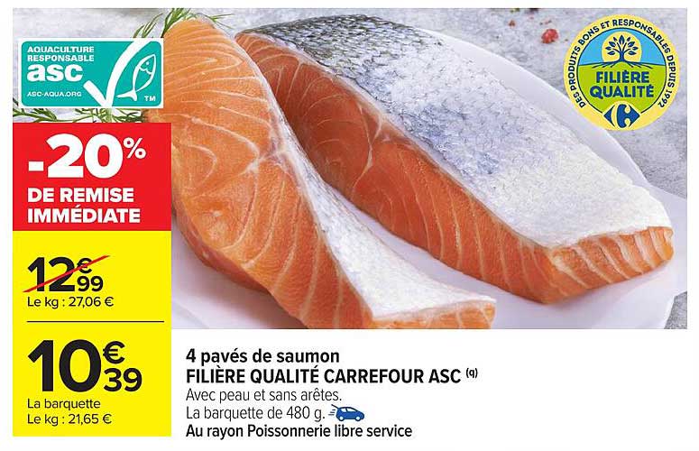 4 pavés de saumon FILIÈRE QUALITÉ CARREFOUR ASC