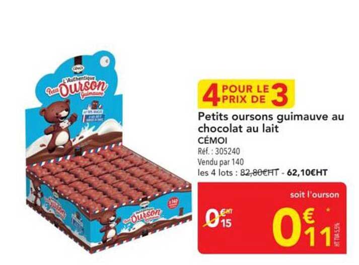 4 POUR LE PRIX DE 3 - Petits ours en guimauve au chocolat au lait