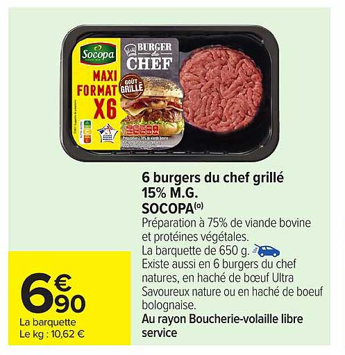 6 burgers du chef grillé 15% M.G. SOCOPA